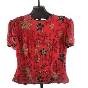 Vintage Scala 100% Silk Floral Embroidered Blouse